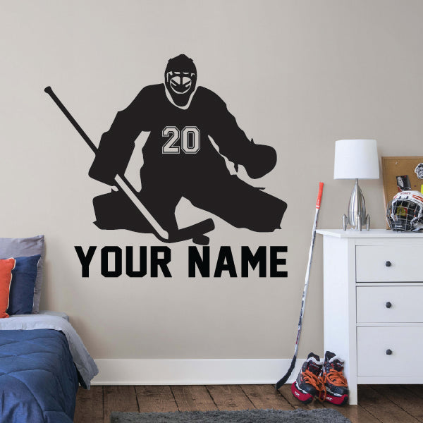 Goalie with number and name below