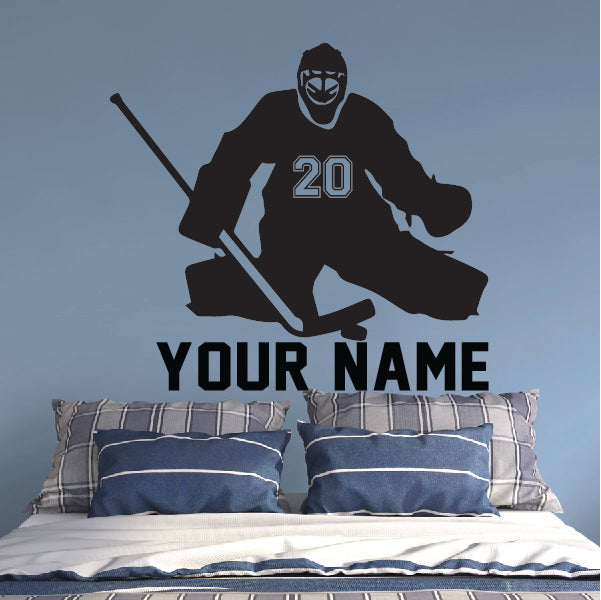 Goalie with number and name below