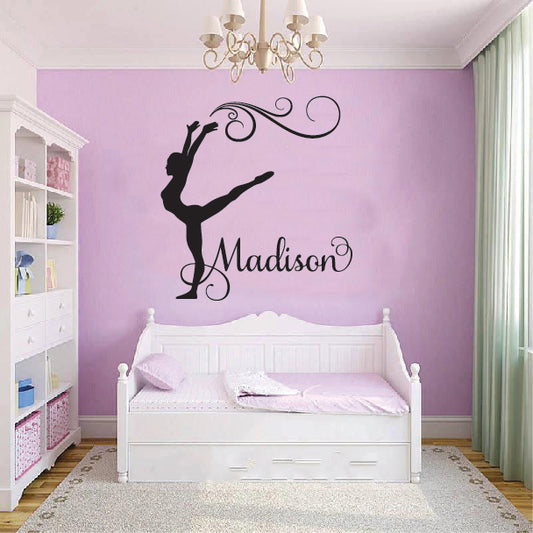 Gymnastic Girl with custom name wall sticker