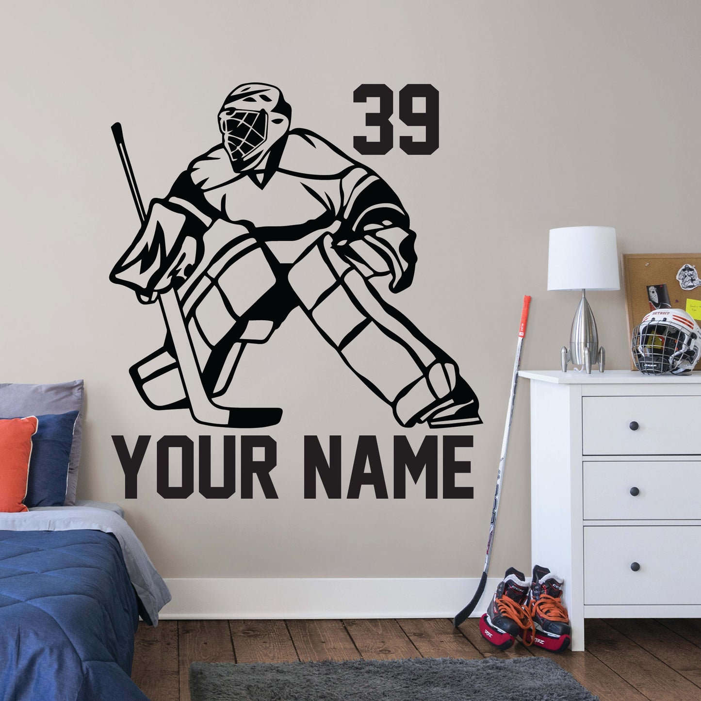 Hockey Goalie Wall Decal Custom Name & Number