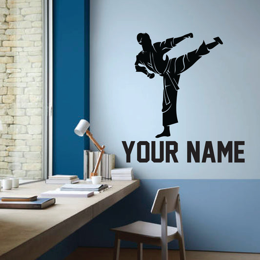 Karate Side Kick Wall Decal - with custom name