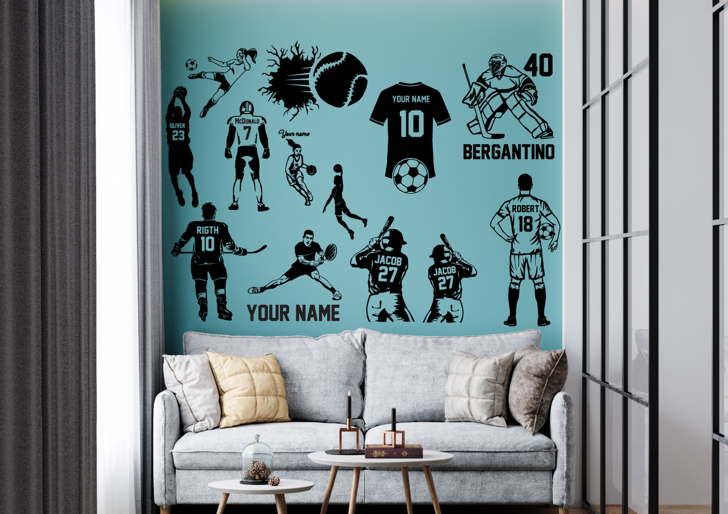 Wall Vinyl Decal Home Decor Art Sticker Football Player Sport Customiz