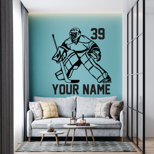Hockey Goalie Wall Decal Custom Name & Number
