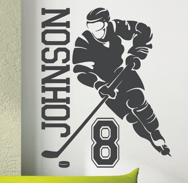 Hockey Player Name and Number Wall Sticker