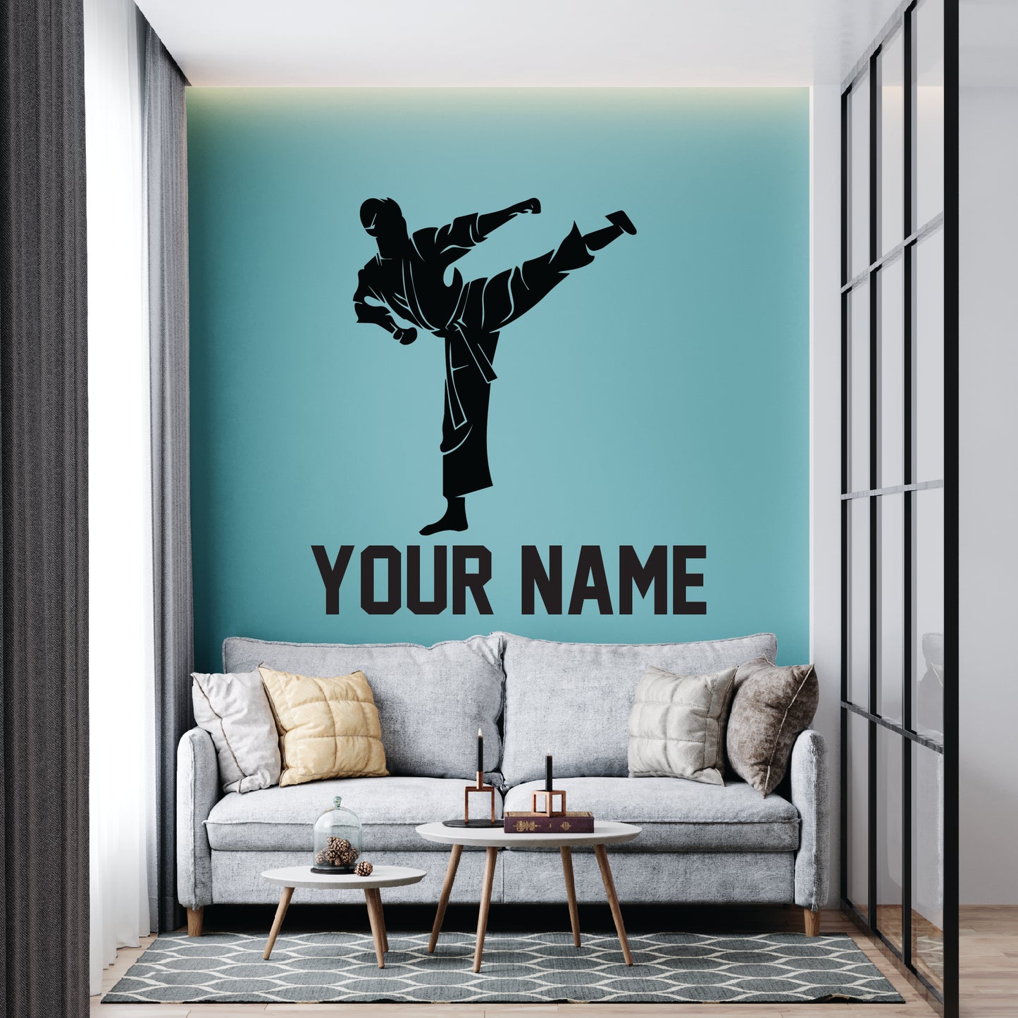 Karate Side Kick Wall Decal - with custom name